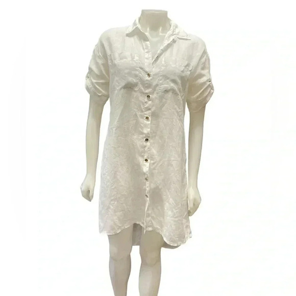 Michael Kors 100% Ramie Hi Low Short Sleeve Dress Tunic Size XS - Picture 2 of 13